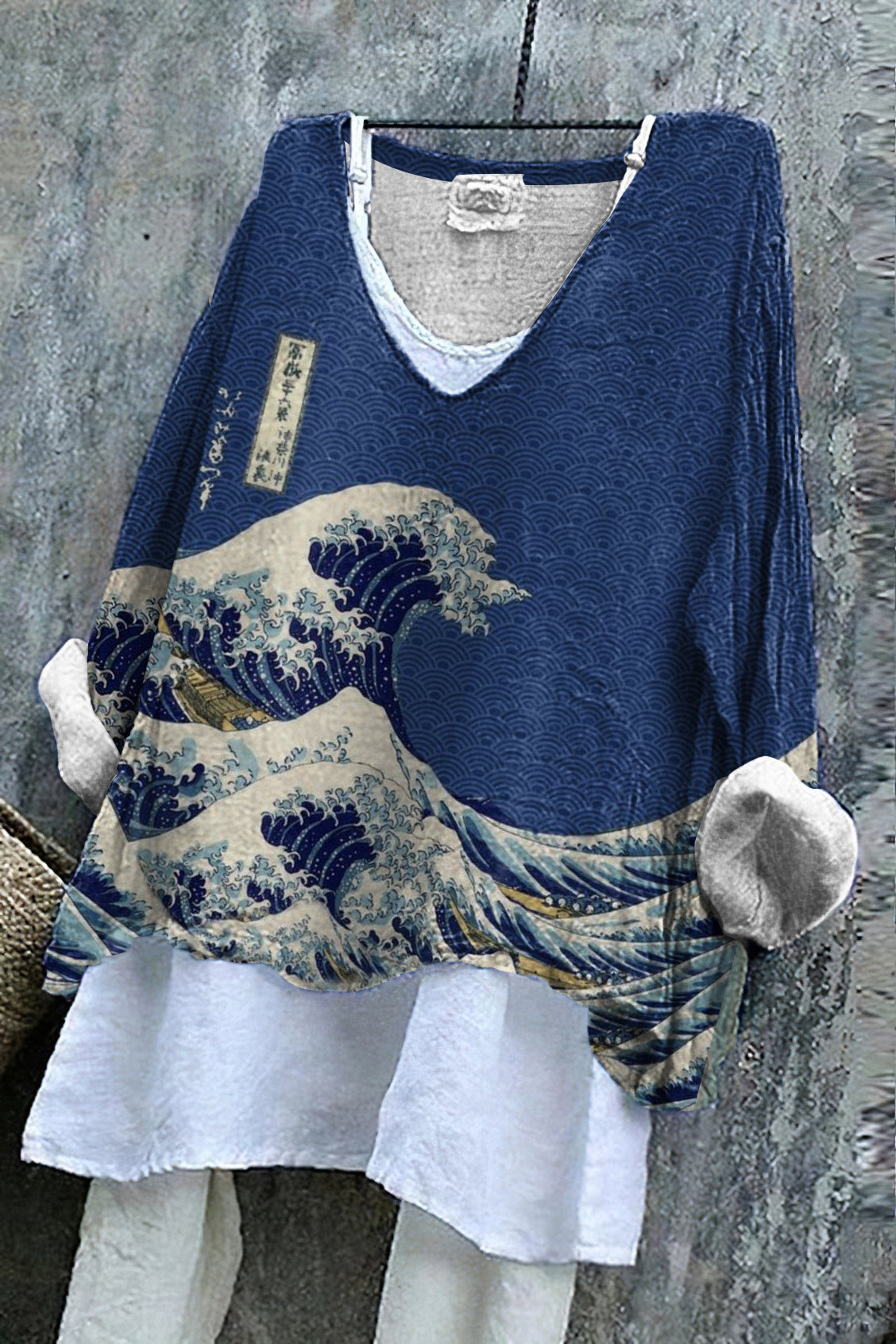 Vintage Japanese Art V Neck Casual Shirt