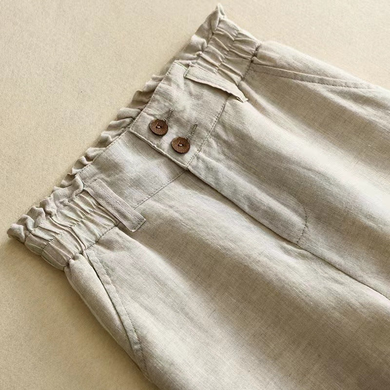 2025 Women's Linen Wide Leg High Waist Spring and Summer Thin Casual Cotton and Linen Pants