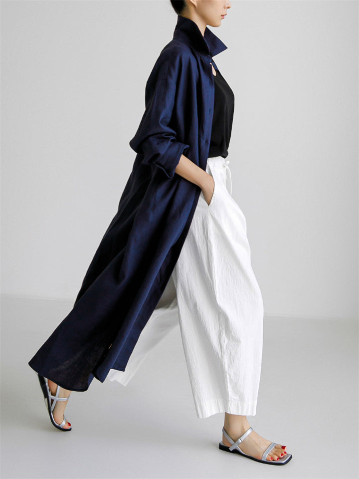 Women's Solid Color Casual Elegant Cotton And Linen Irregular Shirt Long Dress