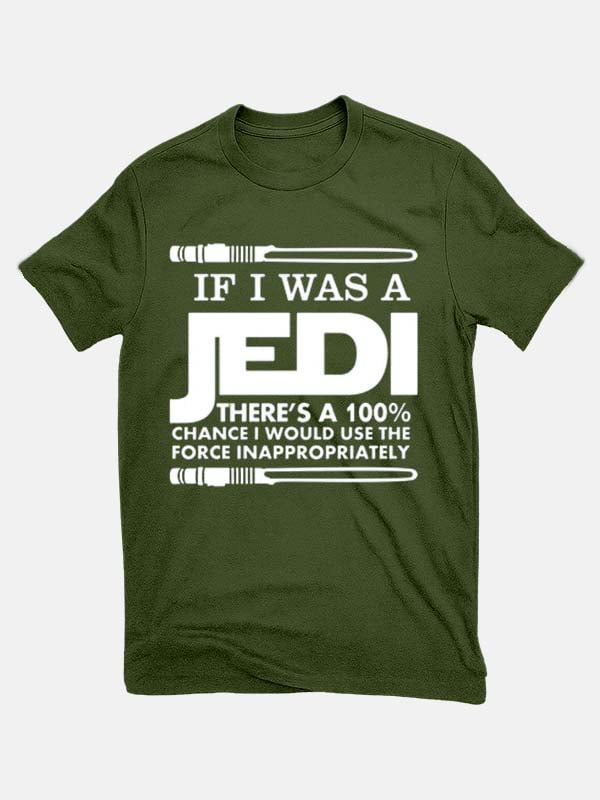 Cotton "If I Was Jedi" Print Crew Neck Short Sleeve T-Shirt