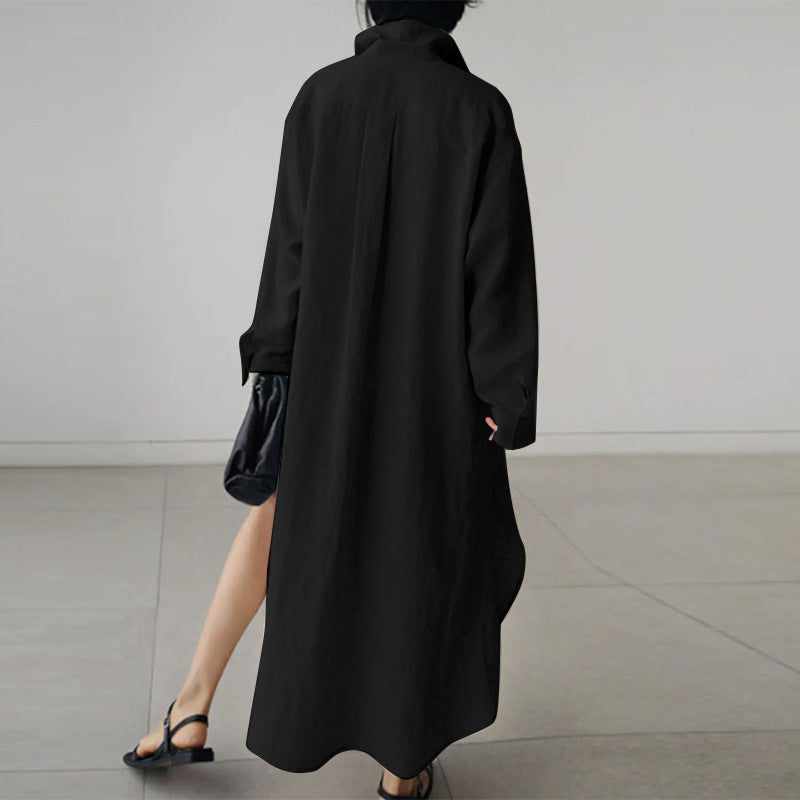 Women's Solid Color Casual Elegant Cotton And Linen Irregular Shirt Long Dress