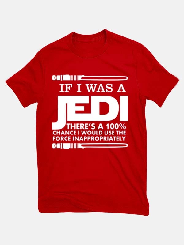 Cotton "If I Was Jedi" Print Crew Neck Short Sleeve T-Shirt