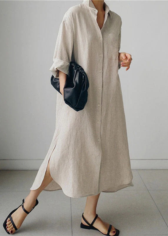 Women's Solid Color Casual Elegant Cotton And Linen Irregular Shirt Long Dress