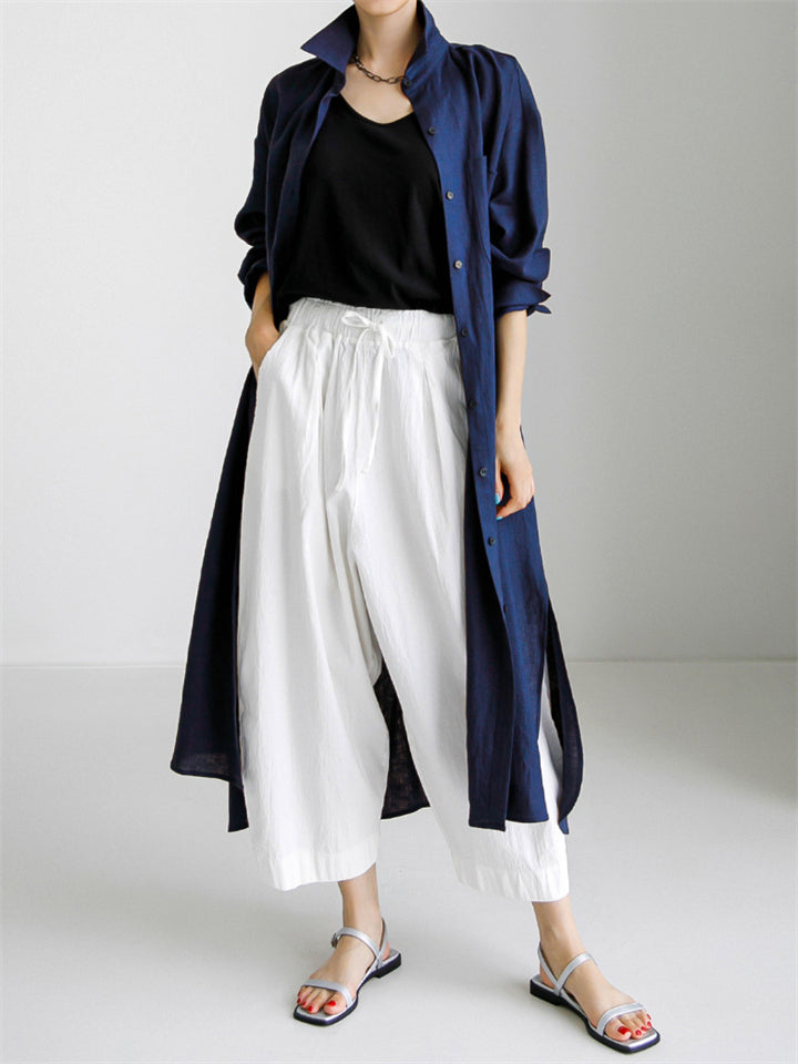Women's Solid Color Casual Elegant Cotton And Linen Irregular Shirt Long Dress