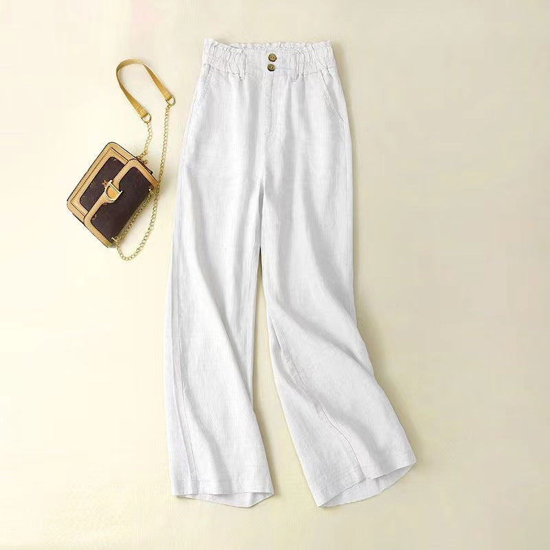 2025 Women's Linen Wide Leg High Waist Spring and Summer Thin Casual Cotton and Linen Pants