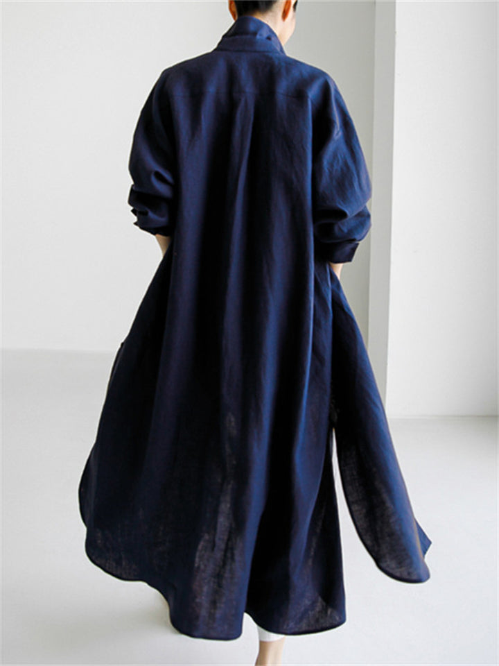 Women's Solid Color Casual Elegant Cotton And Linen Irregular Shirt Long Dress