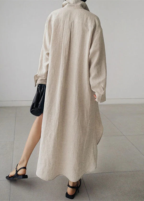 Women's Solid Color Casual Elegant Cotton And Linen Irregular Shirt Long Dress