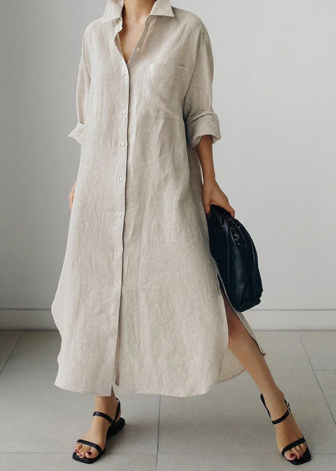 Women's Solid Color Casual Elegant Cotton And Linen Irregular Shirt Long Dress