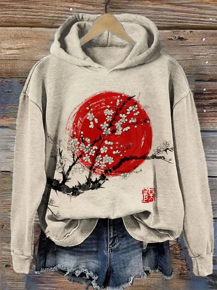 Dashingsoul Sunrise Plum Blossom Japanese Art Cozy Hoodie
